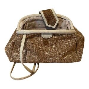 VTG 80s Burlington Woven Burlap Hemp Cotton Lined Hand Bag Purse Boho Natural